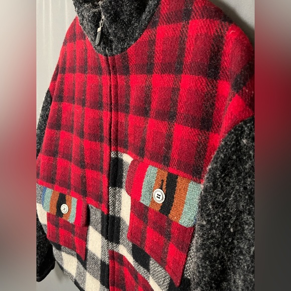 Vintage cb Wraps by Canvasbacks M Wool Plaid Multi Pattern Zip Jacket - Picture 3 of 7